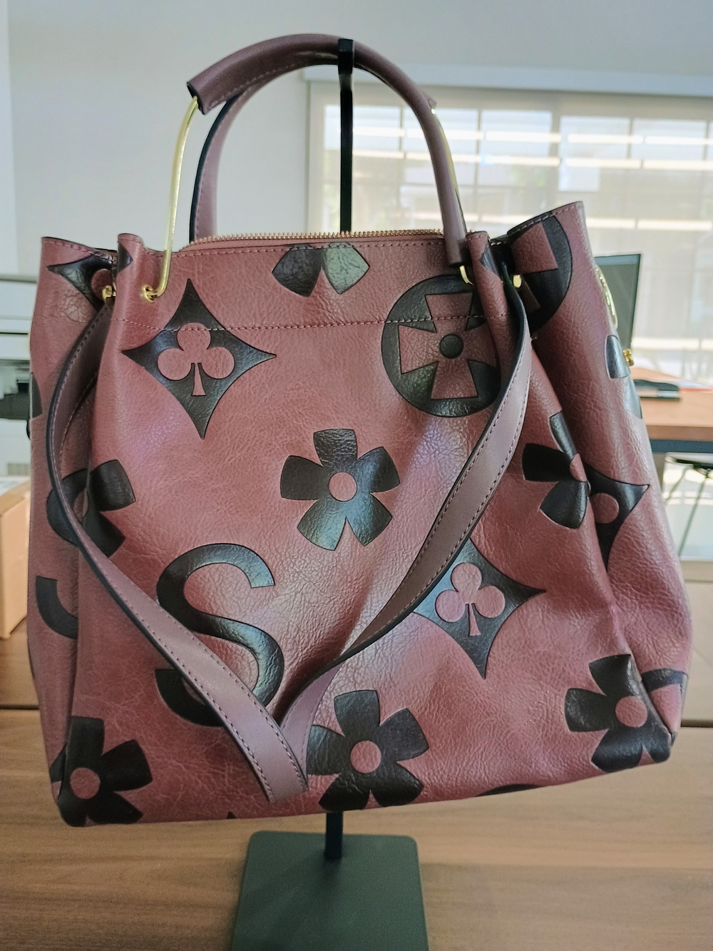 Plum Color Floral Shoulder Bag - Picture 3 of 8